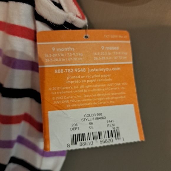 Just One You by Carter's striped short rompr 9 months New - Picture 3 of 5